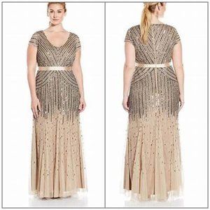 Plus Size Beaded V-neck Gown